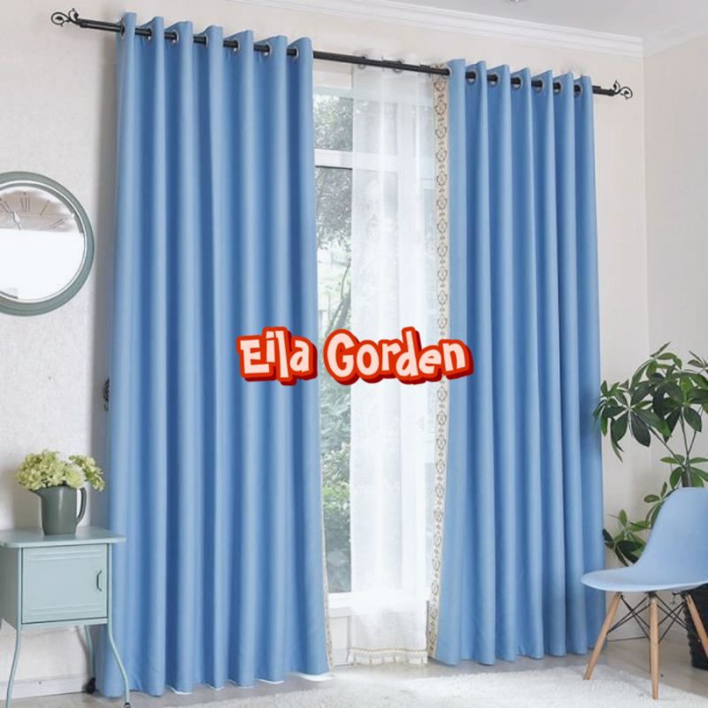 Tirai Gorden Blackout Polos Import Doff 6 gelombang Biru Muda