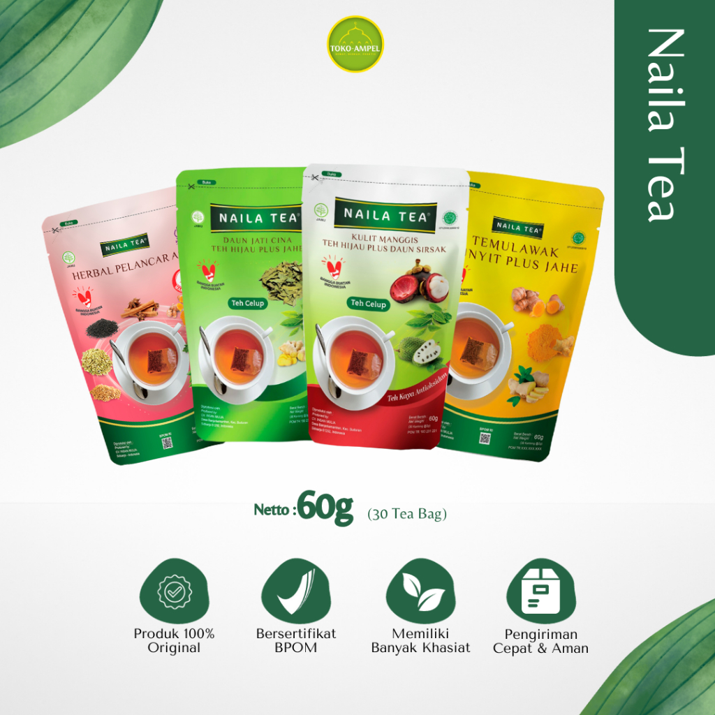 Naila Tea 30 Tea Bag Teh Peluntur Lemak Diet Detox Slimming Tea Teatox Teh Pelamcar ASI Diabetes Asa