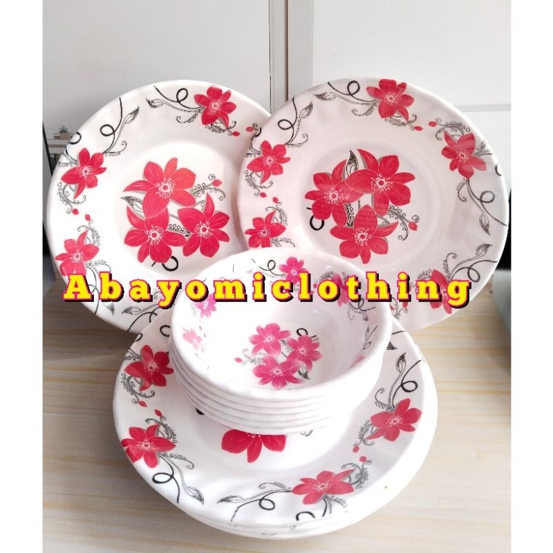 PAKET MURAH 1LUSIN 6 PIRING MAKAN BULAT MELAMIN 6 MANGKOK MOTIF BUNGA FUCIA MELAMIN