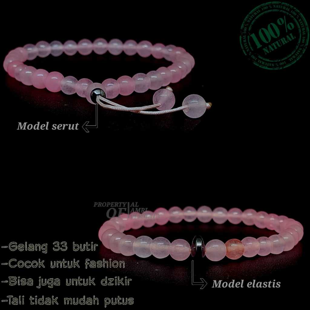 Gelang batu natural rose quartz Gelang tasbih 33 butir Gelang wanita Batu rose quartz asli