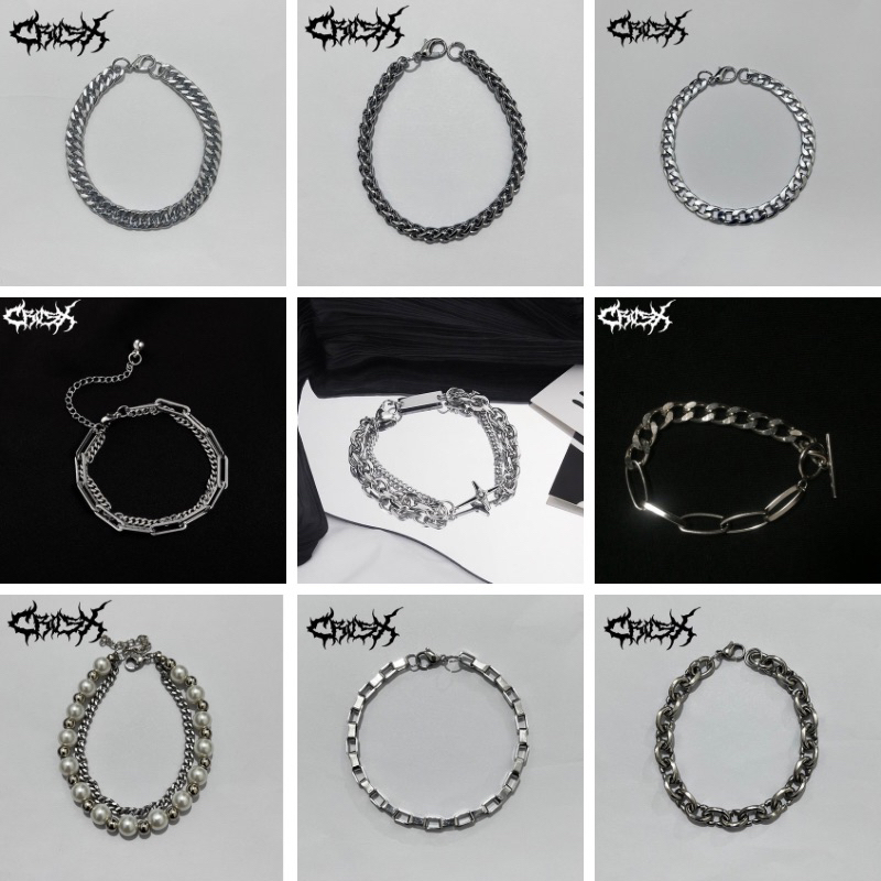 DOUBLE LAYER CHAIN BRACELET / STAR CROSS SALIB BINTANG SMILE GELANG RANTAI SILVER / CHAIN BRACELET G