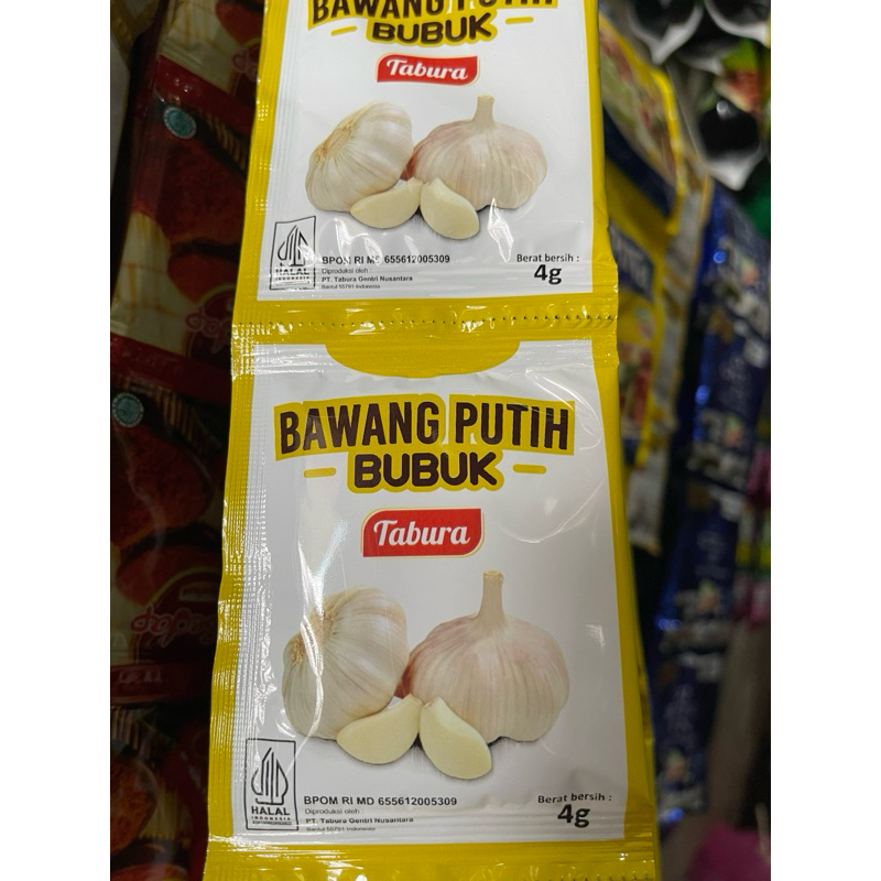 

Tabura Bawang Halus 1renceng 4gram x 12pcs