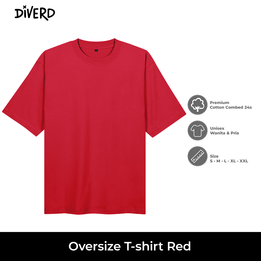 Kaos t shirt polos oversize cotton combed 24s premium pria wanita korean unisex merah