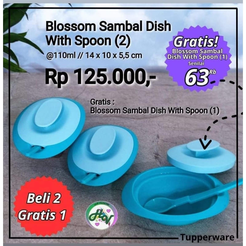 Tupperware Blue Blossom Sambal Dish 3pcs Wadah Saji Sambal