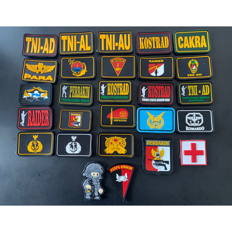 Rubber Patch Velcro / Emblem Karet / Perekat Karet TNI AD AL AU KOSTRAD RAIDER PARA PERBAKIN PM POLI