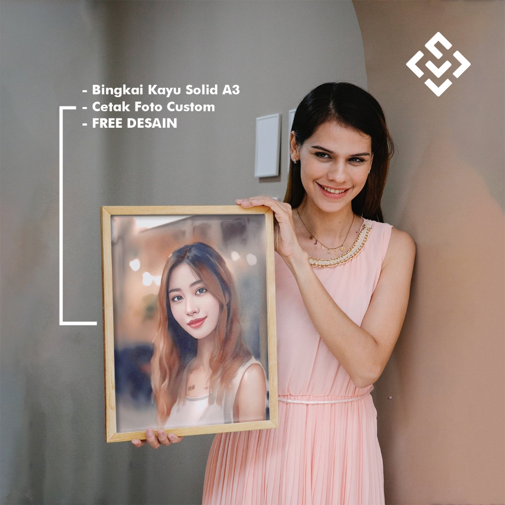Custom Cetak Plus Pigura Kayu A3 (PREORDER)