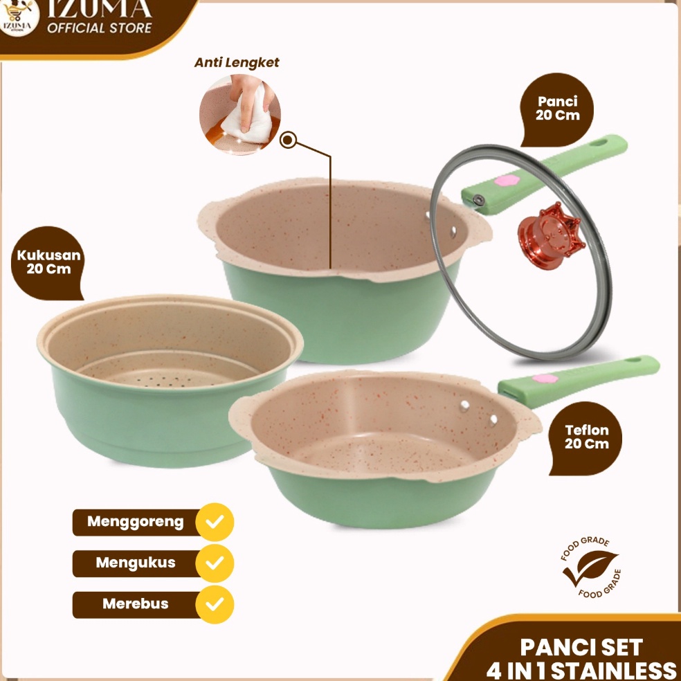 Termurah.. IZUMA Panci Mpasi Set Bayi 4 IN 1 / Kukusan Granit Wajan Keramik Food AMAN UNTUK MPASI