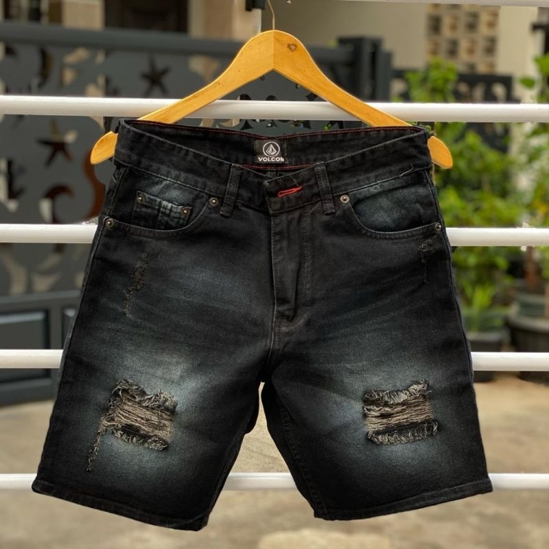 celana pendek jeans pria terbaru model sobek//volcom✨