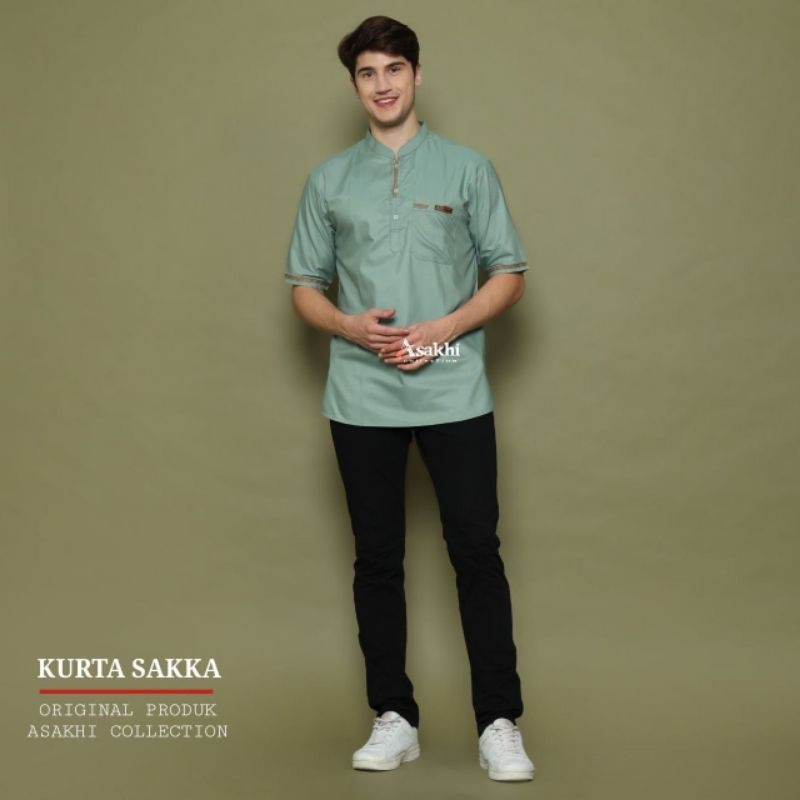 RAGA - Baju Koko Dewasa Lengan Pendek Kurta Sakka Warna Sage