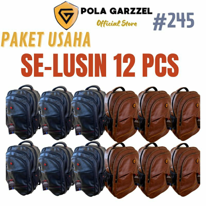 POLA GARZZEL #245 - PAKET USAHA TAS PREMIUM RANSEL KULIT OSCAR LUSINAN BACKPACK POLO WATERPROOF FIBE