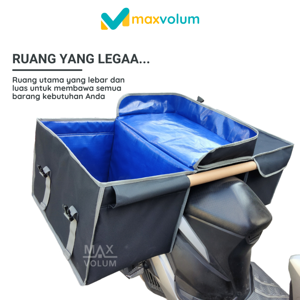 Maxvolum Tas Motor Anti Air Besar Hitam List Silver Tas Kronjot / Tas Obrok / Tas Kurir / Tas