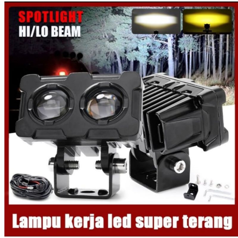 LAMPU TEMBAK SQL 2 MATA SOROT FOGLAMP KUNING PUTIH 12 VOLT DC