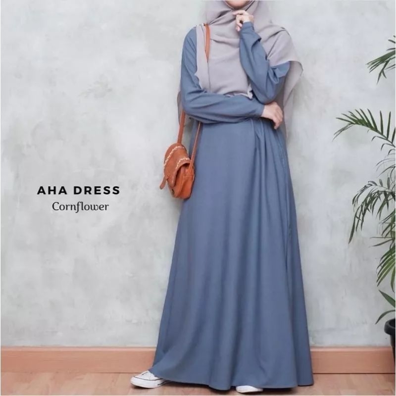 AHA DRESS GAMIS POLOS SIMPEL GAMIS WANITA TERBARU LENGAN MANSET KANCING