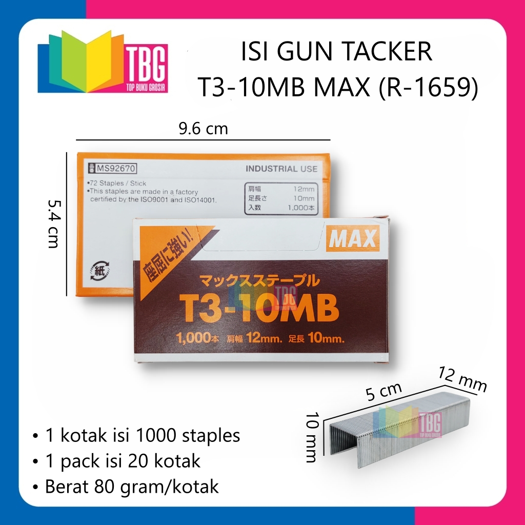 

1 KOTAK KECIL ISI GUN TACKER T3-10MB MAX REFILL ISI STAPLER STAPLES TEMBAK (R-1659)