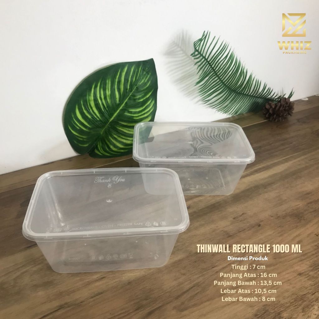 Thinwall 1000 ml Kotak Makanan Plastik Food Container Box Panjang 25ps