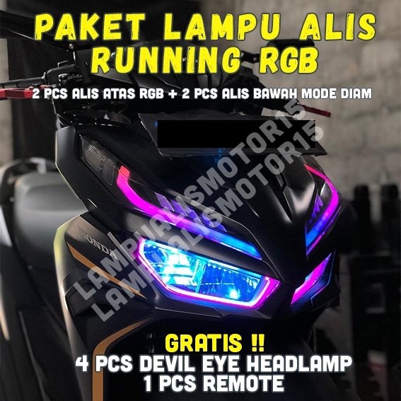 PAKETAN LAMPU ALIS RUNNING RGB GRATIS DEMON EYES VARIO LED 125 150 LAMPU LED ALIS RGB RUNNING CONTRO