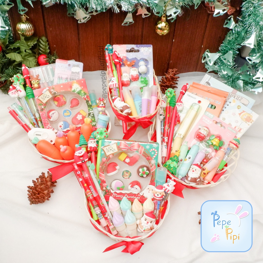 

Parcel Hampers Natal Alat Tulis keranjang / Box Cantik Bingkisan Kado Gift Anak Hampers Set Kotak Pensil Pulpen santa rusa pohon natal snowman