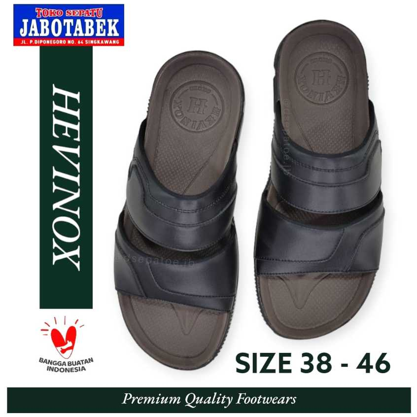 [COD] SANDAL KULIT PRIA MODEL SELOP KOKOP HEVINOX WARNA HITAM SIMPLE POLOS BIG SIZE 38 39 40 41 42 4