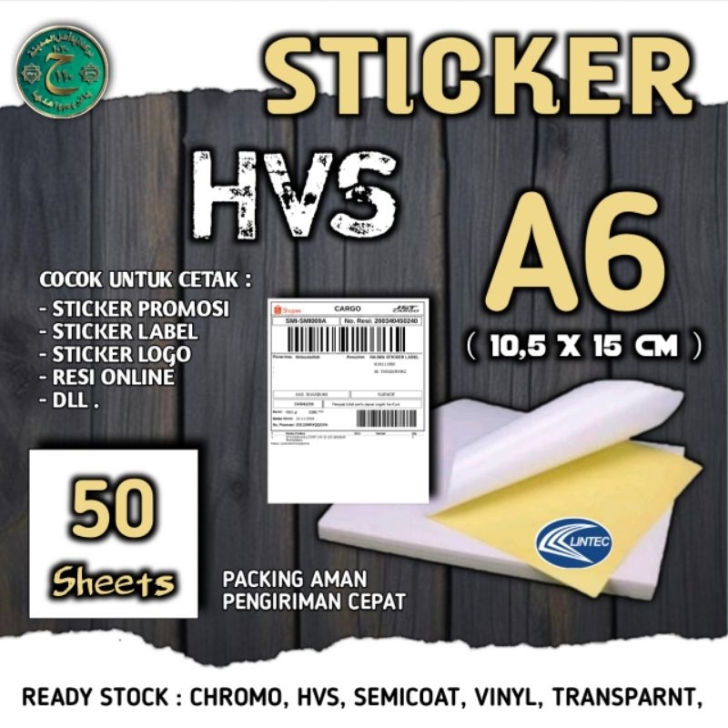 

STICKER LABEL HVS A6 UKURAN ( 10,5 X 15 CM ) ISI 50 LEMBAR