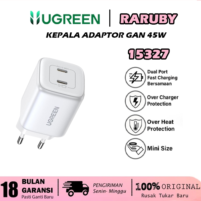 Ugreen Nexode Adaptor Kepala Charger GaN Adapter Fast Charging 20W 30W 45W 65W 100W 140W 200W Laptop Handphone Iphone Android-45W WHITE