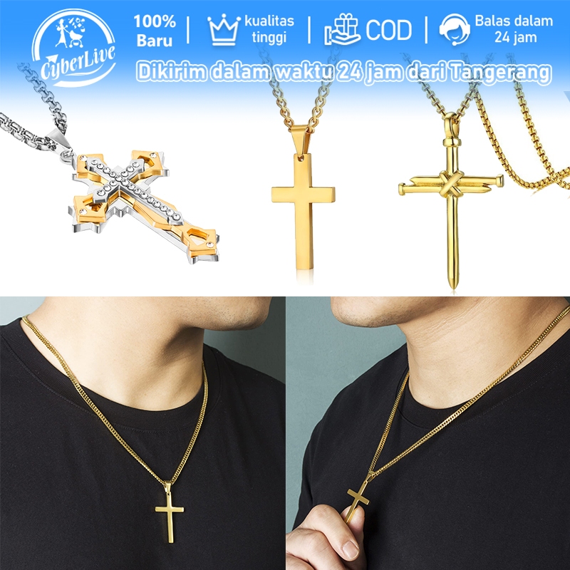Kalung Liontin Salib Titanium Cross Necklace Anti Karat Pria Dan Wanita