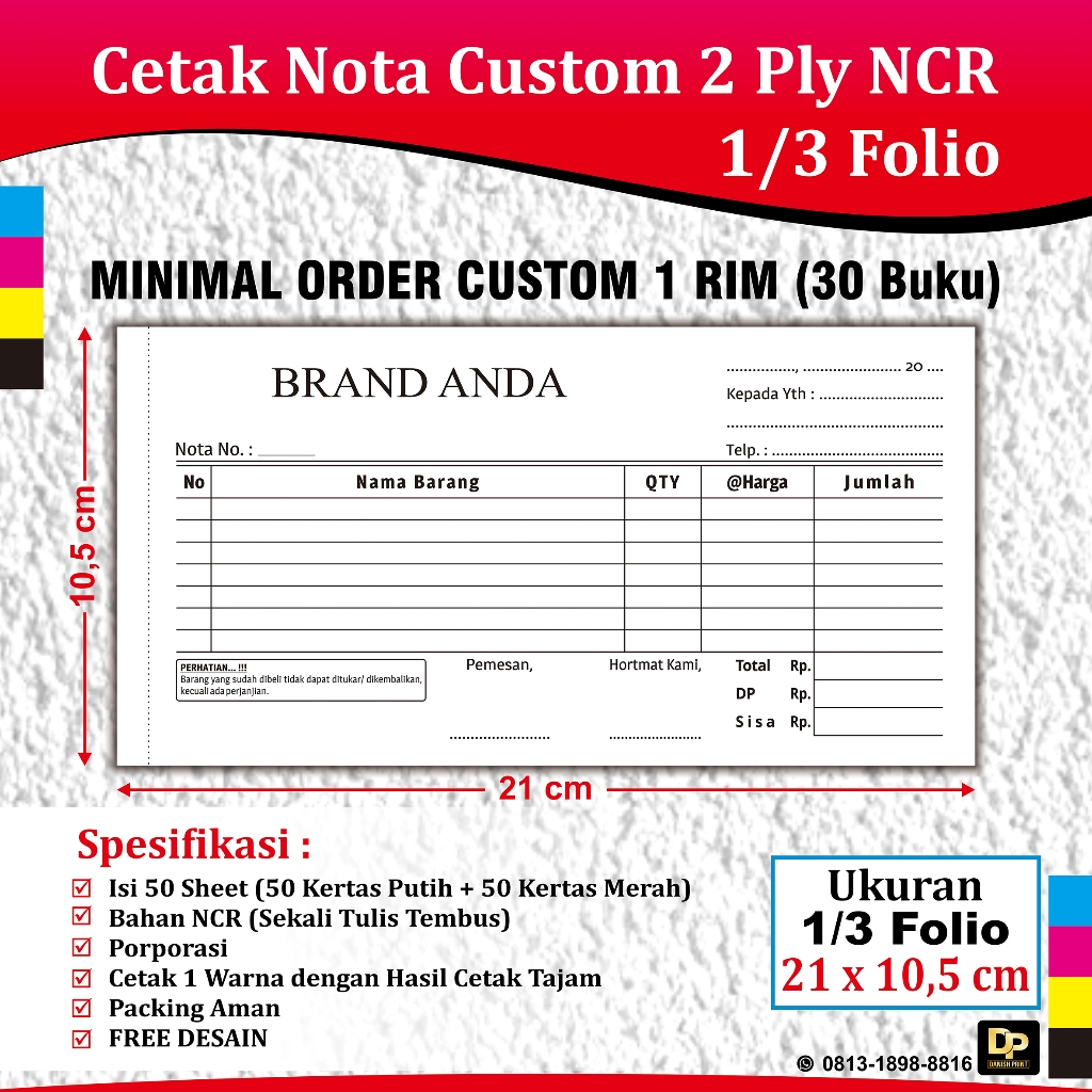 

CETAK NOTA 2 PLY NCR UKURAN 1/3 FOLIO
