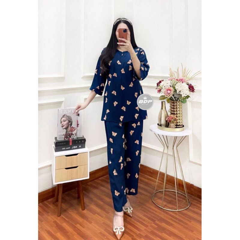 Setelan daster piyama, baju santai bahan rayon