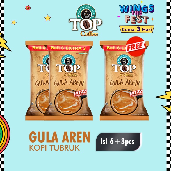 

[Produk O072] Top Coffee Kopi Instan Gula Aren Pack 22 gr isi 6 + 3 pcs x3 96