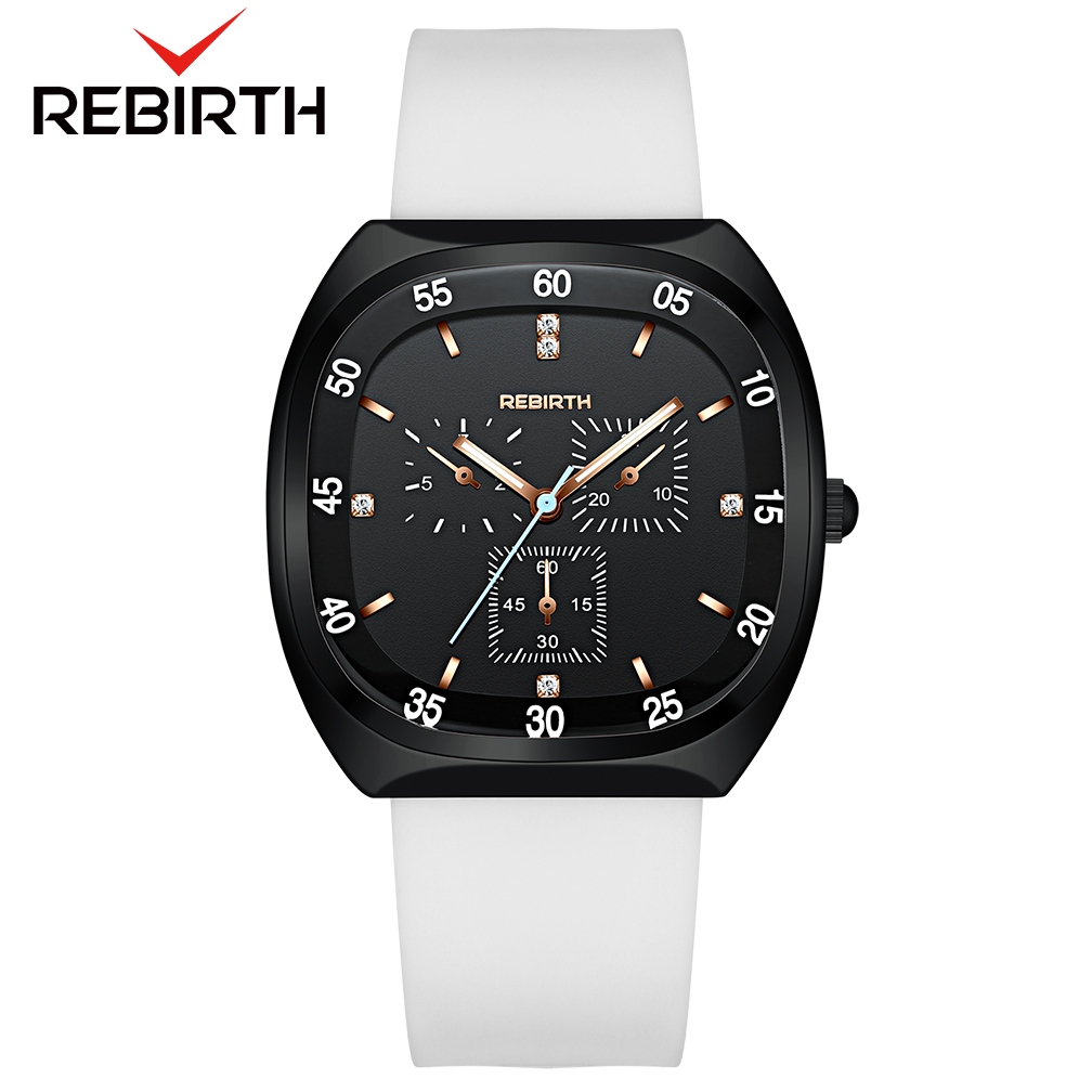 REBIRTH Jam Tangan Wanita Anti Air Original Kasual Mode Tali Silikon Jam Tangan Cewek Korea-White