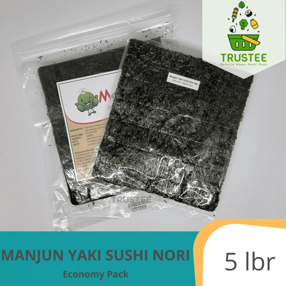 

KCDKH Manjun Nori HALAL Seaweed Rumput Laut Sushi Gimbap Korean Yaki Sushi Nori ISI 5pcs lembar sheet Best Seller ⌒)
