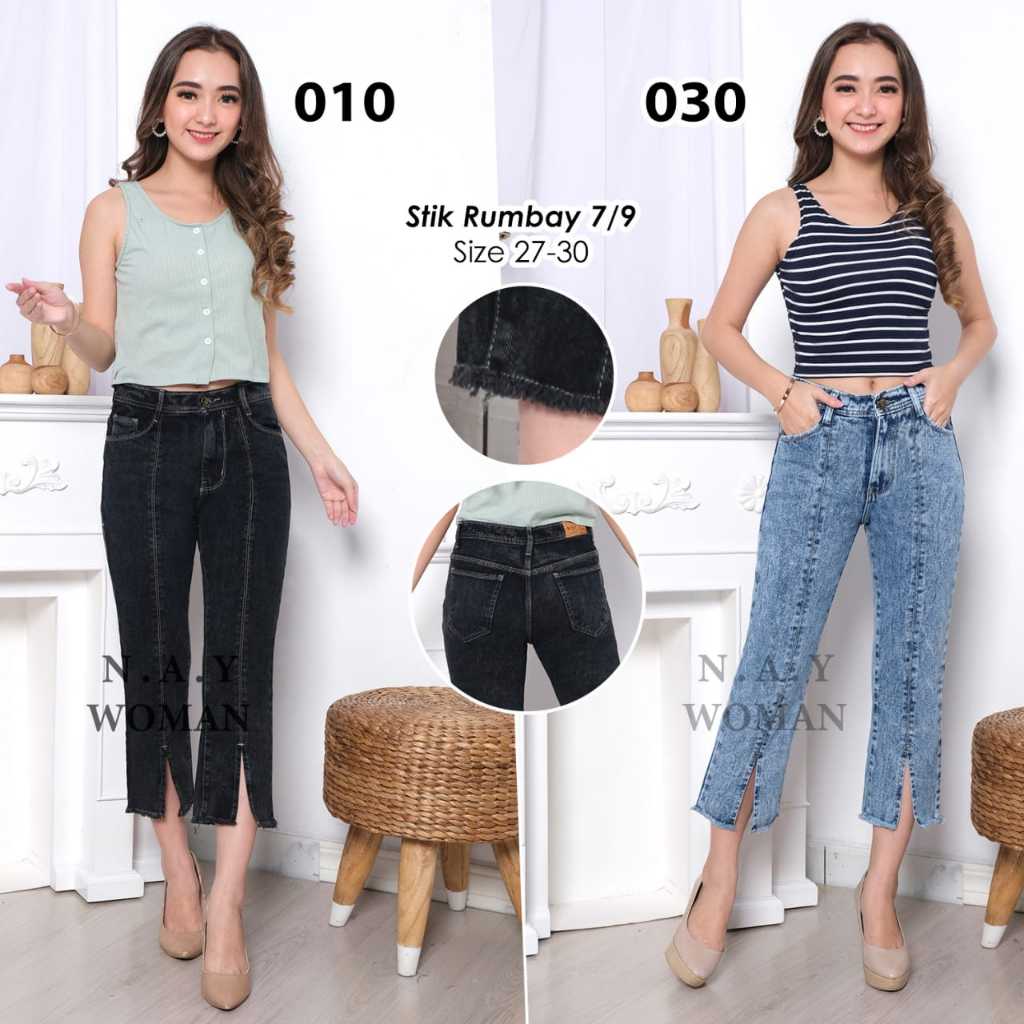 ( Size 27 - 30 ) MC girl - Celana Jeans Boyfriend Rawis Belah Depan 7/9 Warna Snow / Boifriend Pants