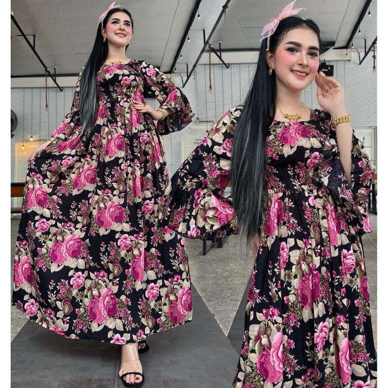 Gaun Ratu bunga/long dress smoke kekinian
