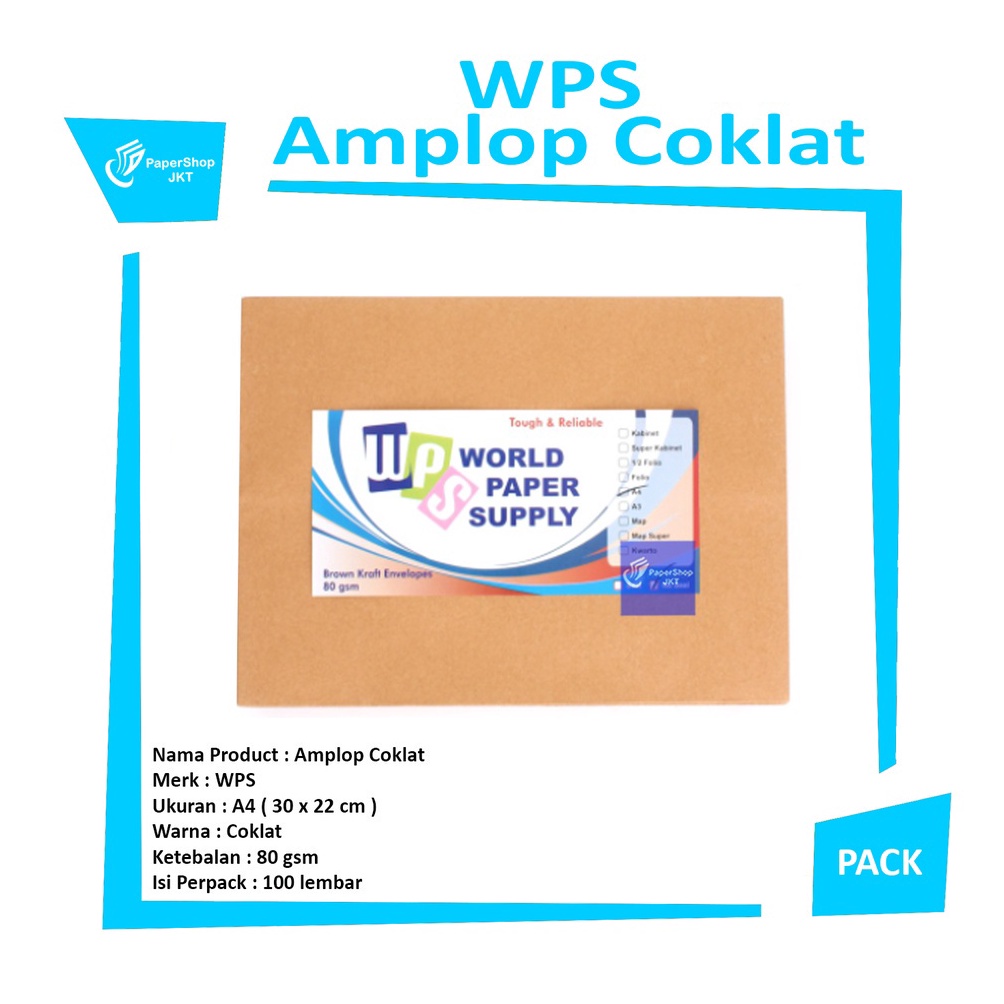 

ern.. WPS - Amplop Coklat Ukuran A4 ( 30 x 22 cm ) - Pack 37