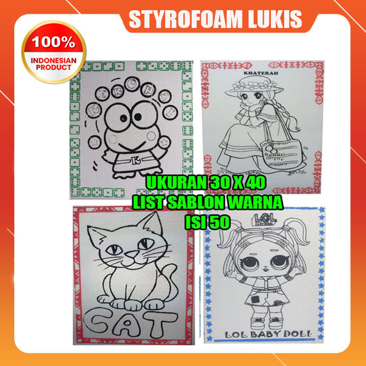 

Styrofoam lukis Uk 30 x 40 cm variasi list sablon warna