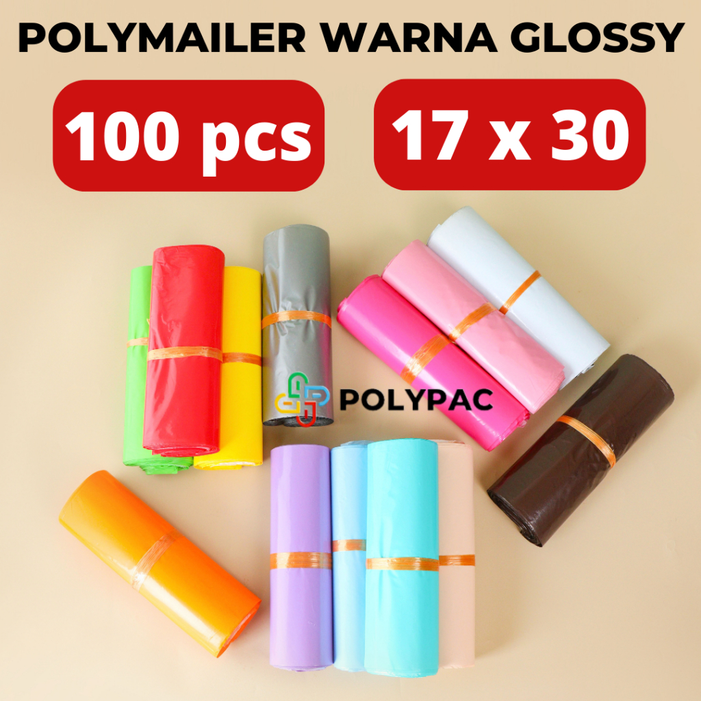 

Polymailer Warna Glossy [17x30] isi 100 pcs - Plastik Polymailer Lem Kantong Packing Online