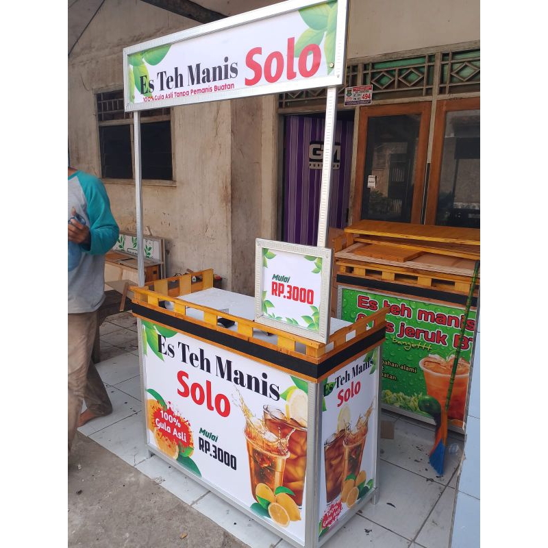 BOOTH PORTABLE GEROBAK MEJA LIPAT BAHAN ALUMINIUM BAJA RINGAN BISA BONGKAR PASANG