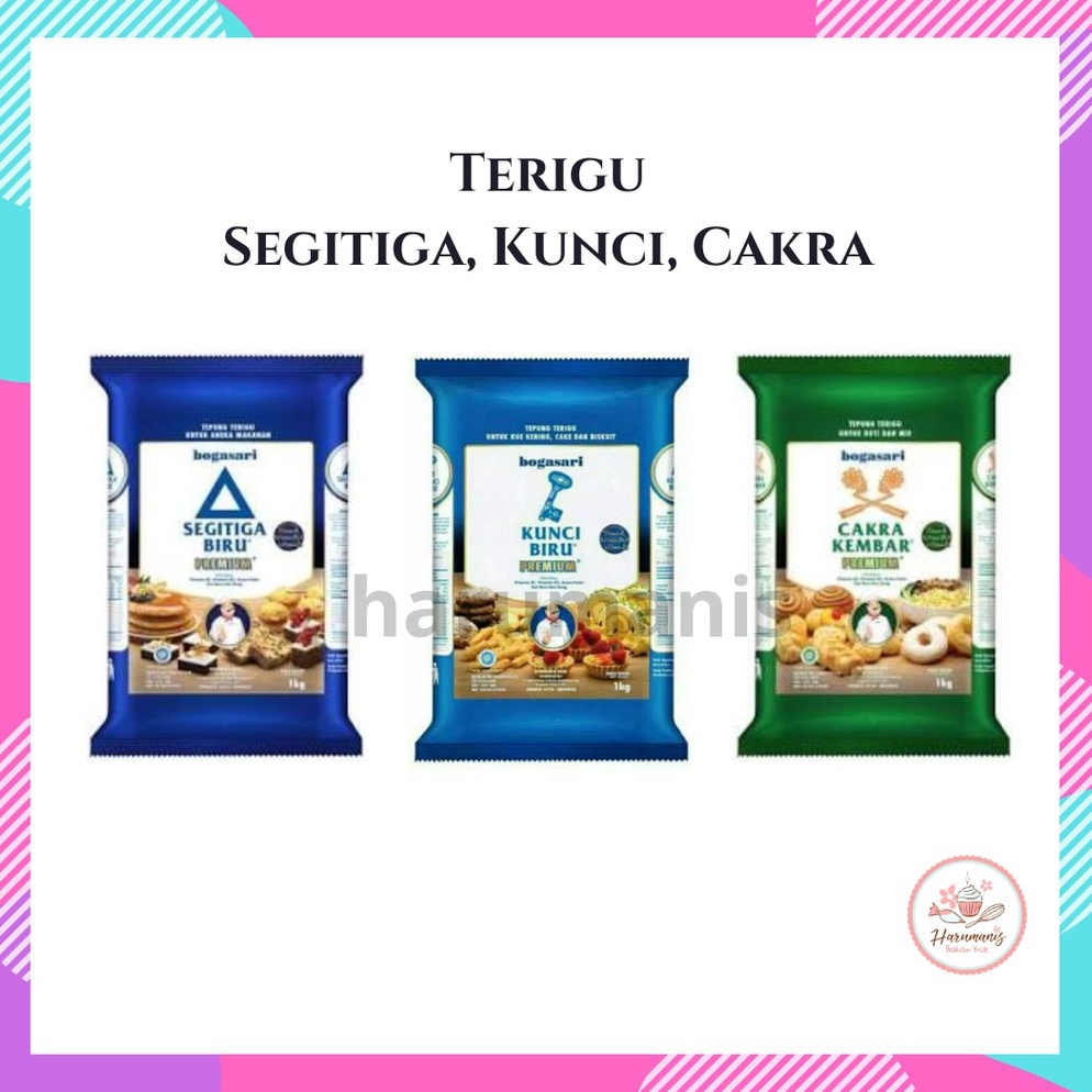

D!skon Tepung Terigu Segitiga Biru Kunci Biru Cakra Kembar Kemasan Premium 1kg [112]