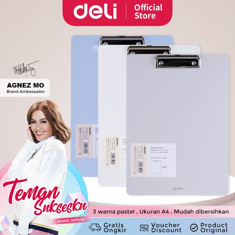

Promo.. Deli Clipboard / Papan Jalan / Papan Ujian A4 3 Warna Pastel PP Foam 72492 40