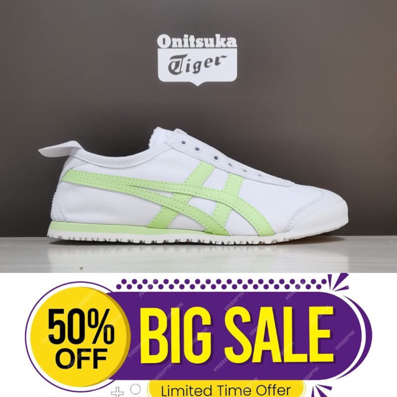 Sepatu Slip On Wanita Onitsuka Tiger Mexico66 Original White green Toska // Free Paperbag