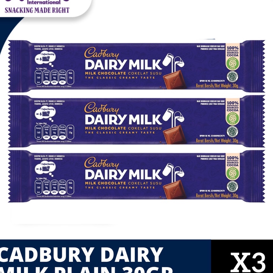 

[KODE Y7FEL] Cadbury Dairy Milk Chocolate Original Regular Untuk Camilan 30g - triplepack