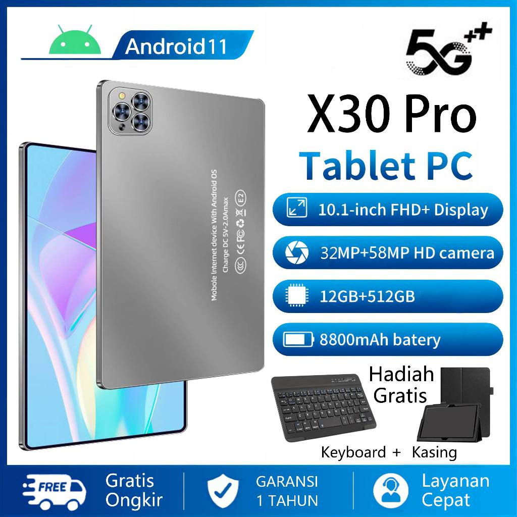 Tablet PC X30 Pro Tab Baru RAM 12GB ROM 512GB Tablet Android 10.1 inci Layar Full Screen Layar Besar Wifi Dual SIM Tablet Android Tablet Pembelajaran Tablet Gaming kantor Tablet