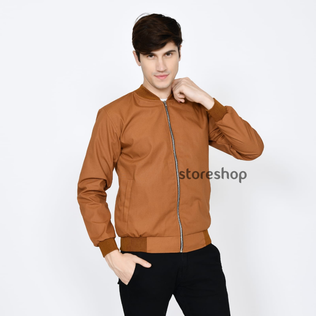 Jaket Bomber Canvas Pria Camel