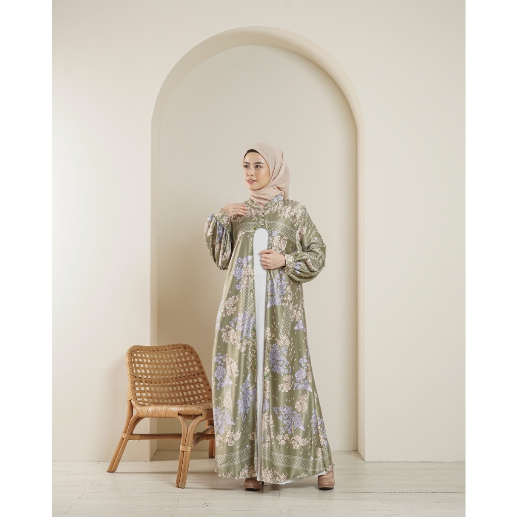 RAIA – SAMARA Silk Plisket Dress – Gamis Wanita Modern Satin Gaun Panjang Baju Muslim