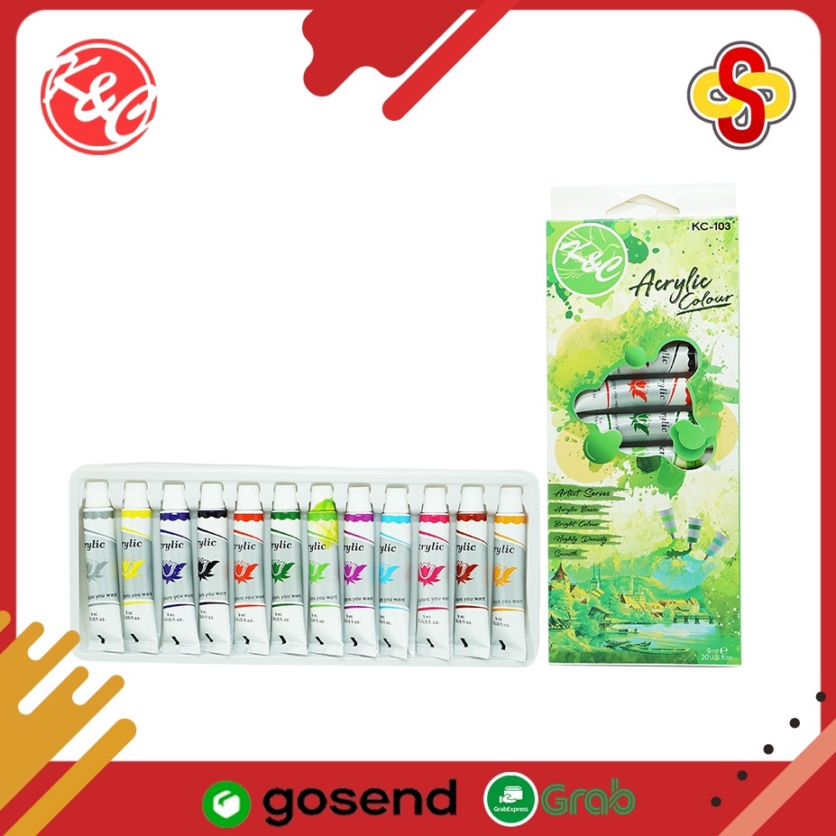 

[♥N35>] Cat Akrilik/ Acrylic Colour K&C 9 ml 12 Warna SALE now