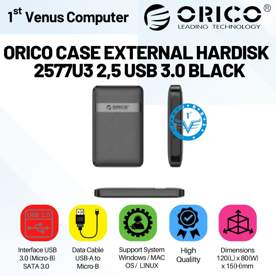 CASE EXTERNAL HARDISK ORICO 2,5 USB 3.0 BLACK 2577U3 / CASING HARDISK ORICO / COM35-SAN