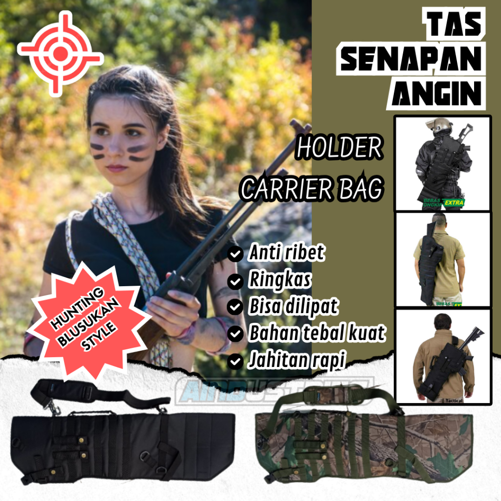 Air rifle bags River Holder Carrier Tas kantong Sarung PCP Jahitan rapi Kuat Bahan tebal tali bahu e