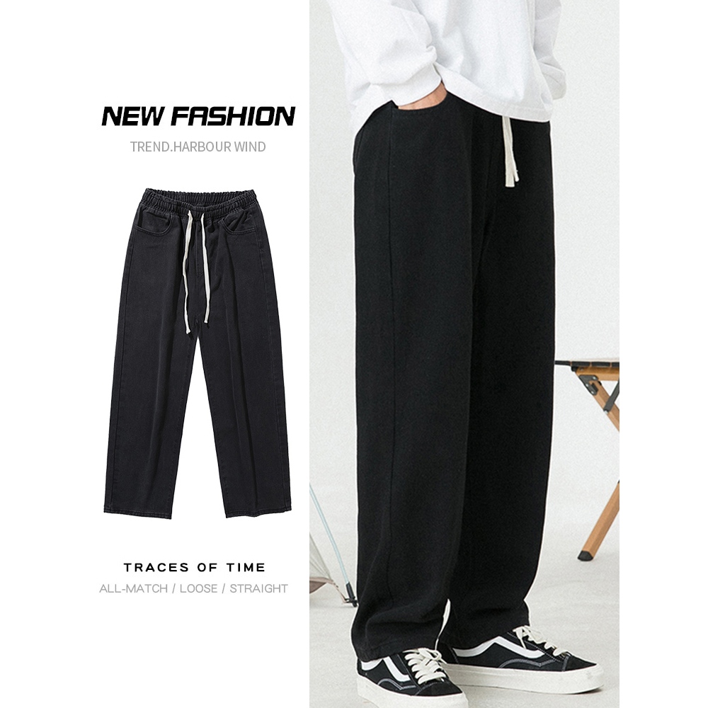 Baggy pants cowok Celana jeans pria korean style celana gombrong pria loose jeans pinggang elastis k