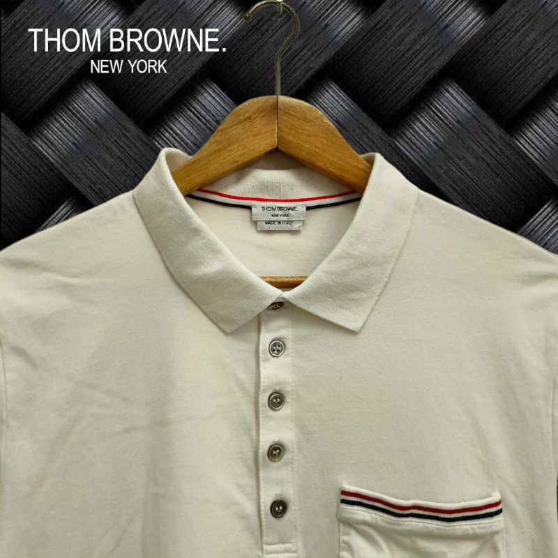 Thom Browne Polo Shirt Pria, Kaos kerah pria