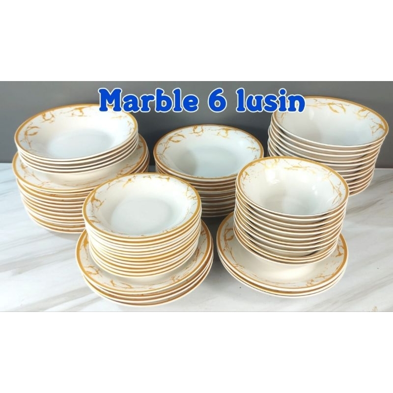 Set Piring Keramik Marble free Peti Kayu