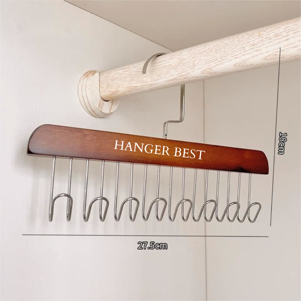 Gantungan Hanger Tas Topi Baju Multifungsi Kayu Hook Hanger Kait Logam Putar 360° 8 Hooks GANTUNGAN 